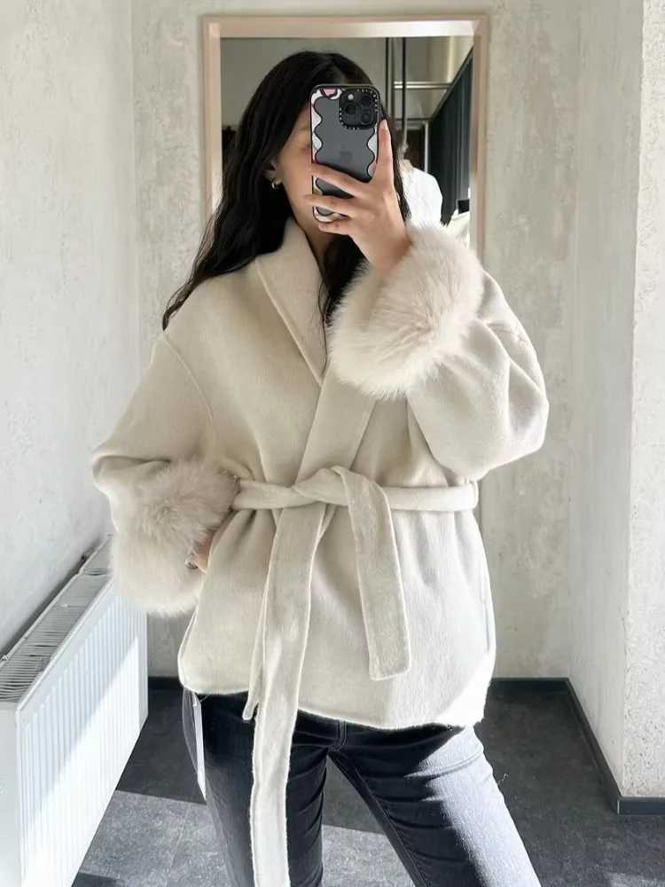 High End Double-sided Wool Strapping Real Wool Fur Coat Removable Cuffs Fur Jacket Fashion Long Sleeves Warm Outerwear for Women Z250813