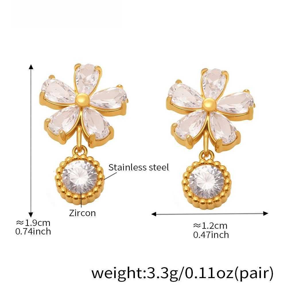 Delicate Shiny Cubic Zirconia Flower Earrings Luxury Fashion Stainless Steel Daily Chic Premium Jewelry Y250812