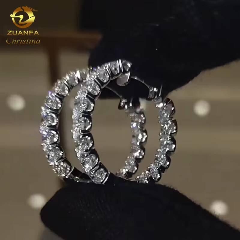 925 Sterling Silver White Gold Plated Women's Moissanite Hoop Earrings