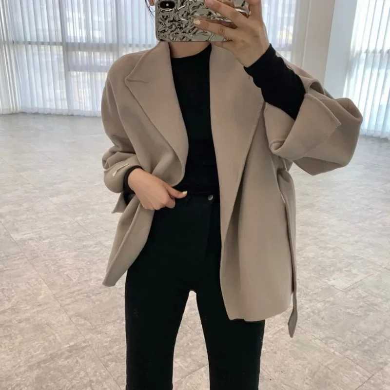 Neploe Chic Fashion Minimalist Waistband Cinched Waist Loose Woolen Coats 2025 Winter Femme Gentle Elegant Temperament Blends Z250813