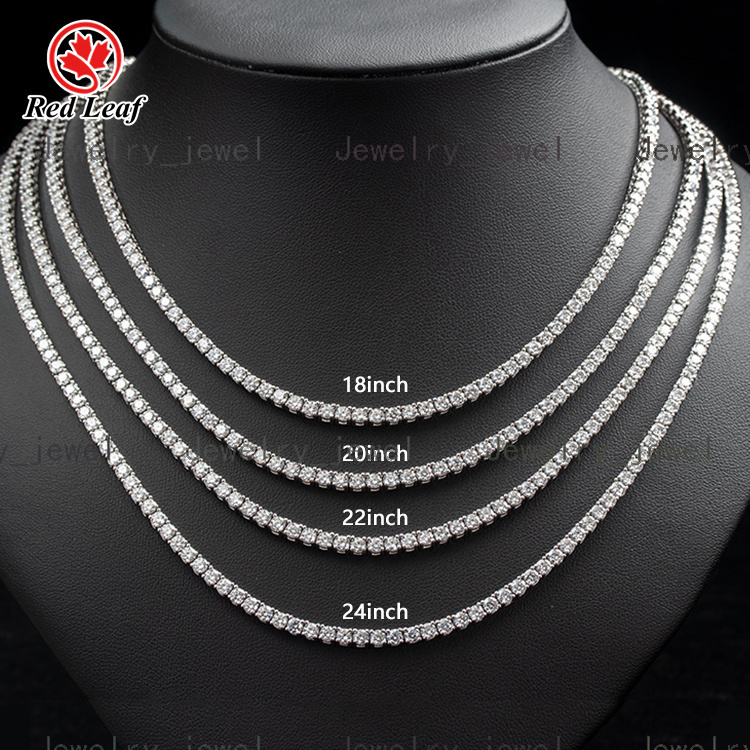 Redleaf Jewelry 2mm 3mm 4mm 5mm 6.5mm VVS Mossanite Tennis Bracelet Necklace 925 Silver Moissanite Tennis Chain