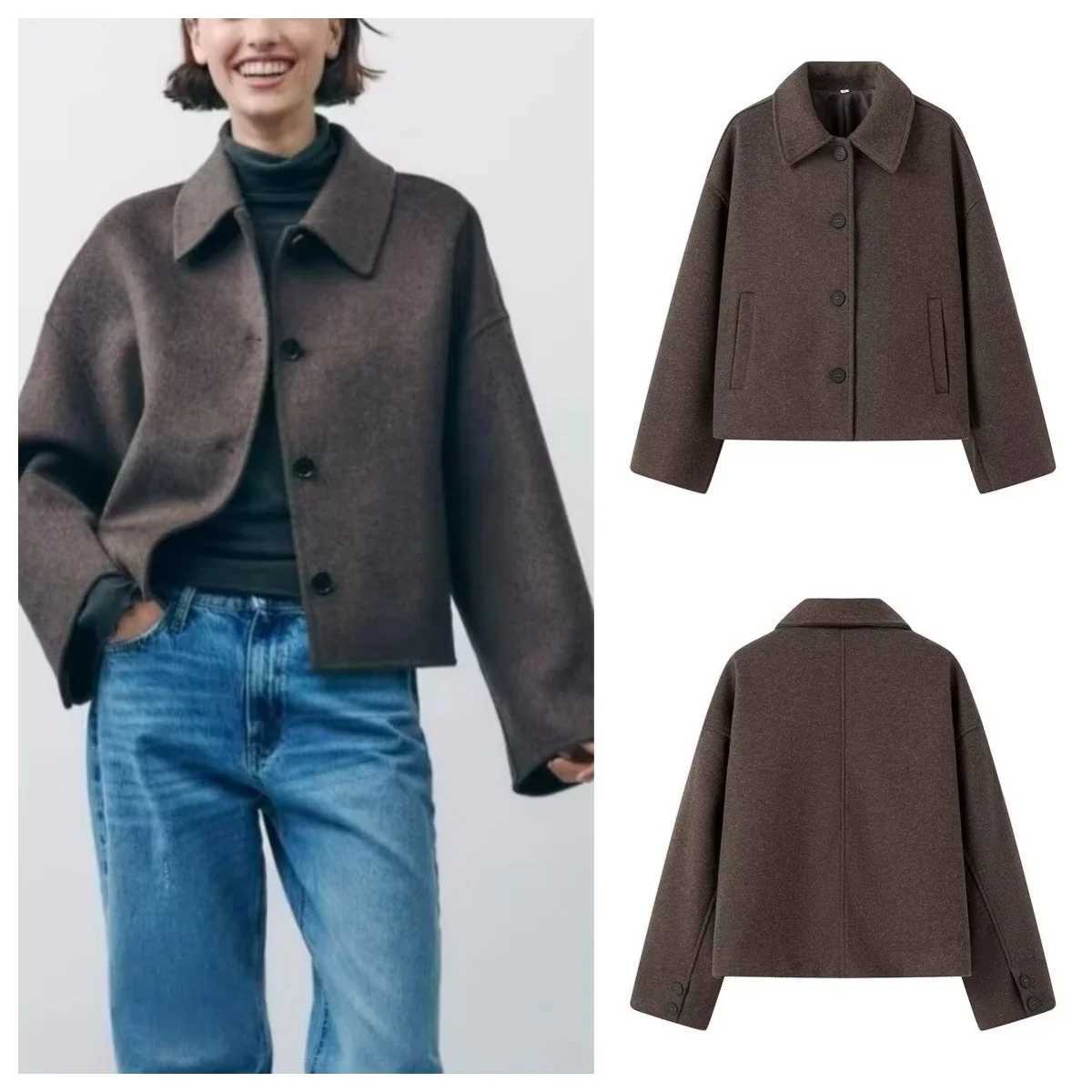 Autumn New Fashion Versatile Simple Lapel Woolen Jacket for Women Z250813