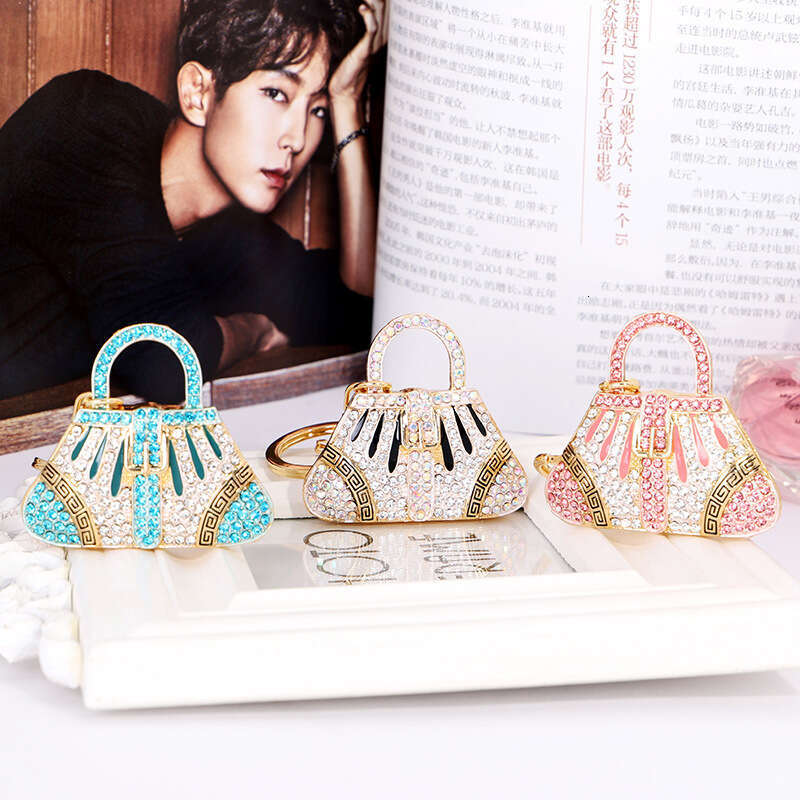 Creative Small Bag Shape Full Dia Alloy Light Exquisite Handbag Keychain Car Pendant Gift