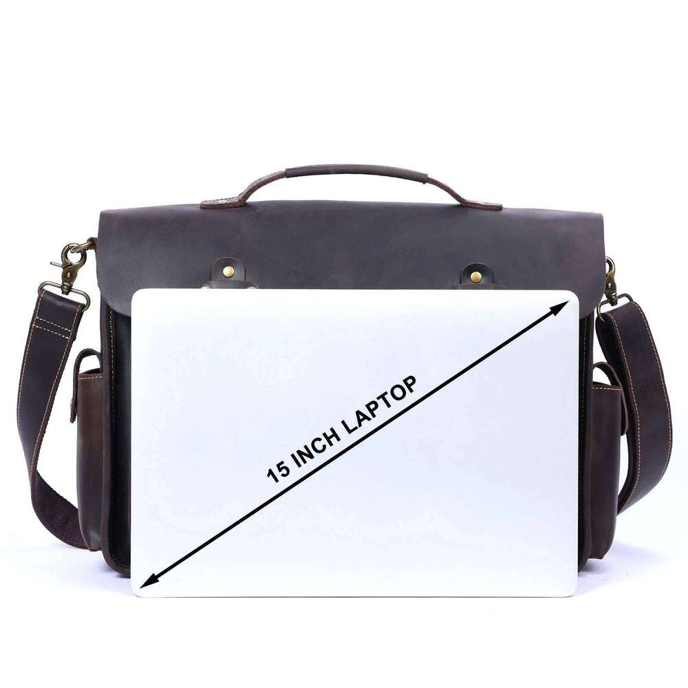 Vintage Genuine Men's Briefcase 16" Laptop Bags Crazy Horse Leather designer Sac homme Messenger Handbag Cowhide Idea Gift For Men