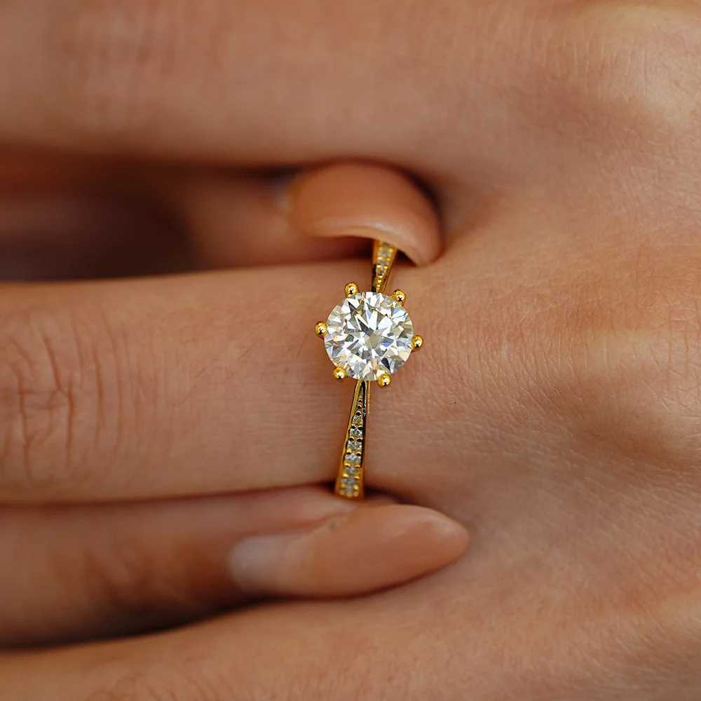100% Luxury Real 18k Gold Ring Womens Six-claw Diamond Ring 6.5mm Round 1ct 1 karat Moissanite Wedding Ring W250812
