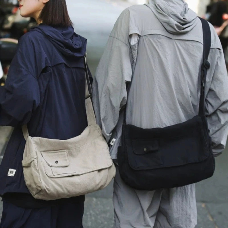 Casual Canvas Messenger Bags Large Capacity Couple Shoulder Book Bag for Student Adjustable Crossbody Bag for Men Women 250809