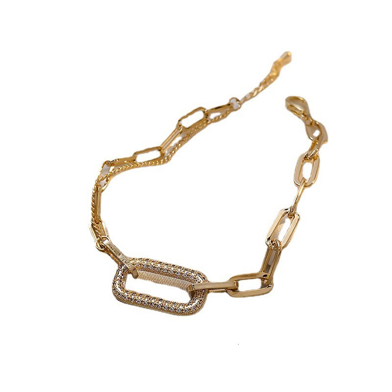 Light Zircon Geometric Square Chain French Exquisite Temperament Bracelet High-end Niche Versatile Women's Jewelry