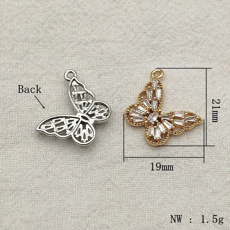 Arrival 21x19mm 50pcs Cubic Zirconia Pendants Butterfly Charm For Handmade Necklace/Earrings DIY PartsJewelry Findings 250807