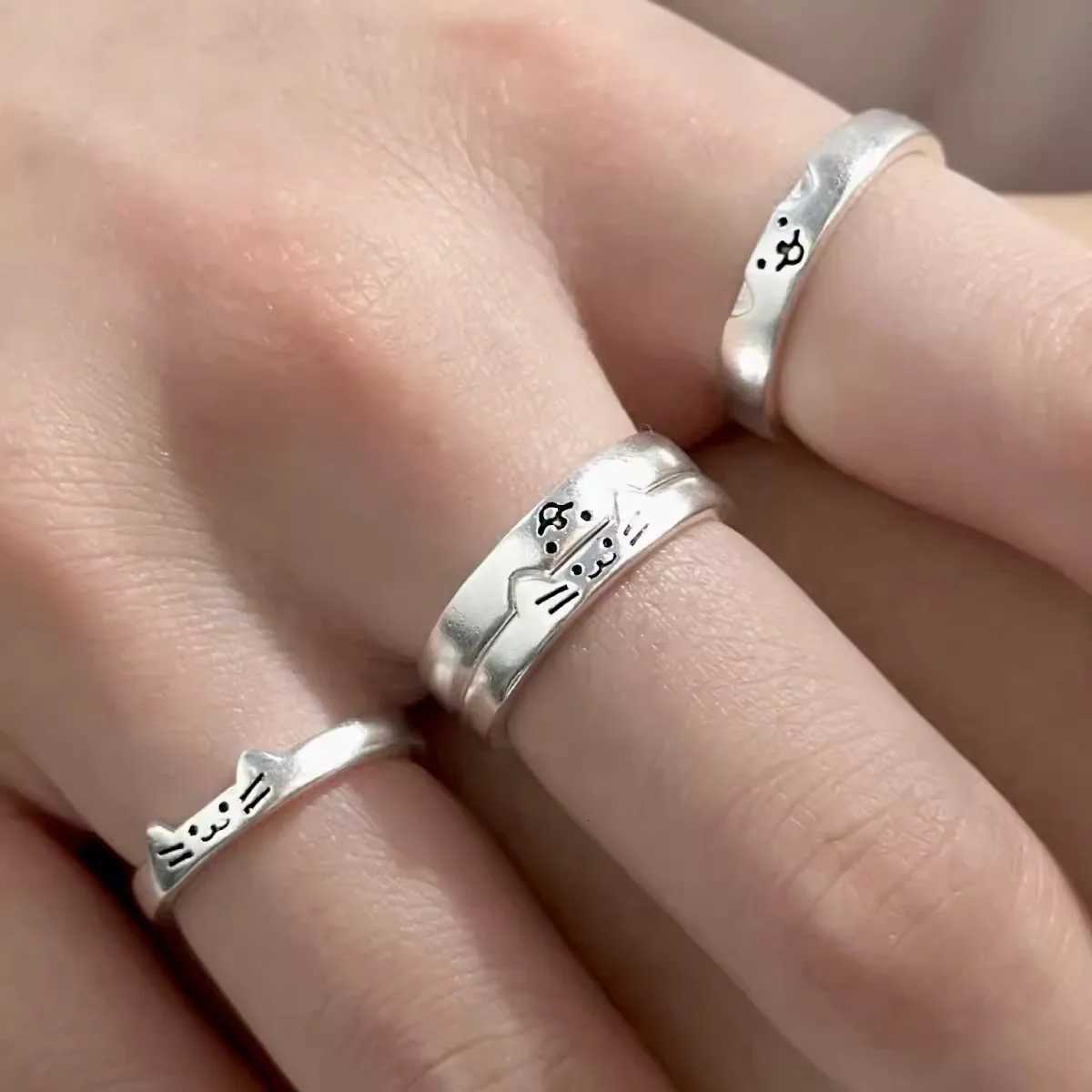 2pcs Cute Cat Dog Animal Couple Ring for Women Men 2025 New Fashion Statement Lover Rings Valentines Day Party Jewelry Gifts W250812