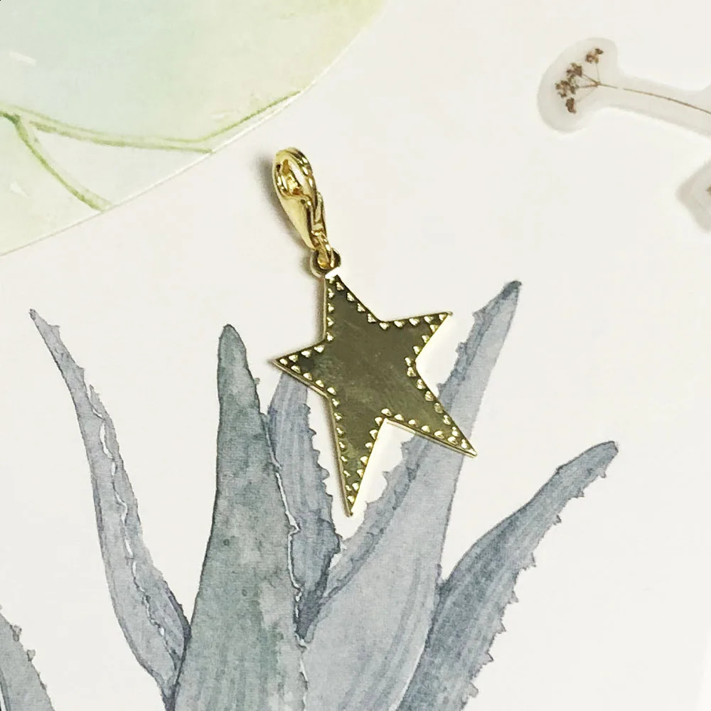 Golden Star Dangle Charm Pendant 925 Sterling Silver Rock Gift For Women Men Jewelry 250807