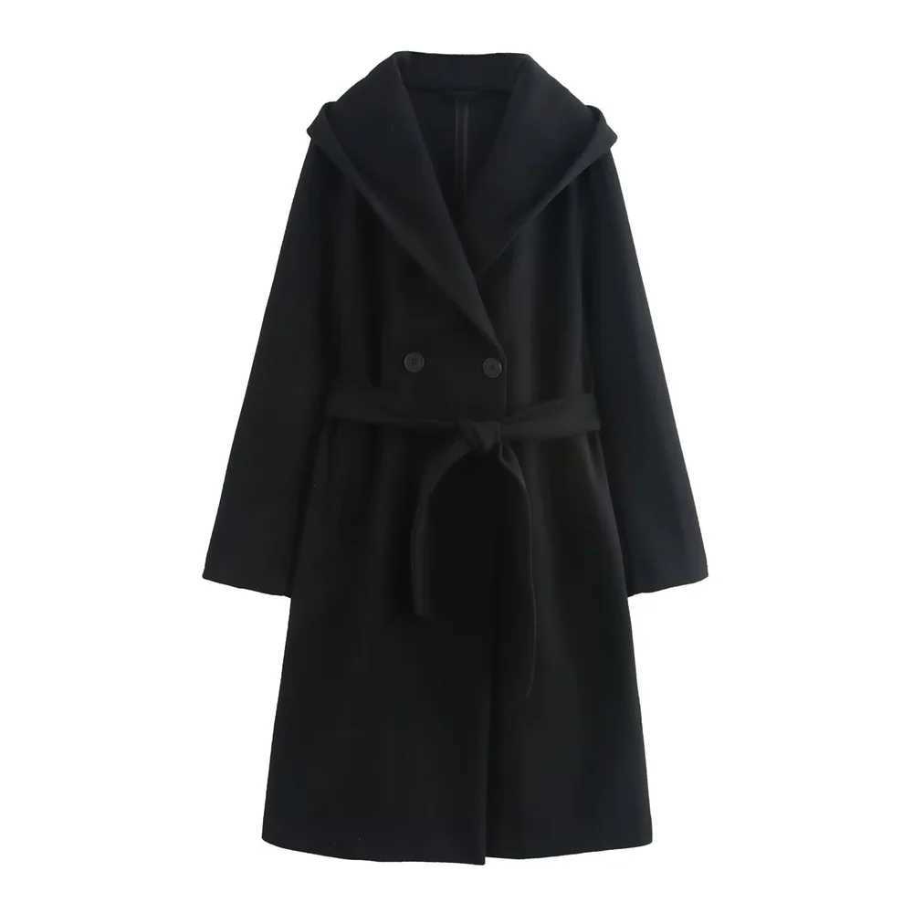 2024 RARF Autumn New Womens European and American Fashion Collar Hoodie with Belt Bow Pocket Soft Windcoat Coat Z250813