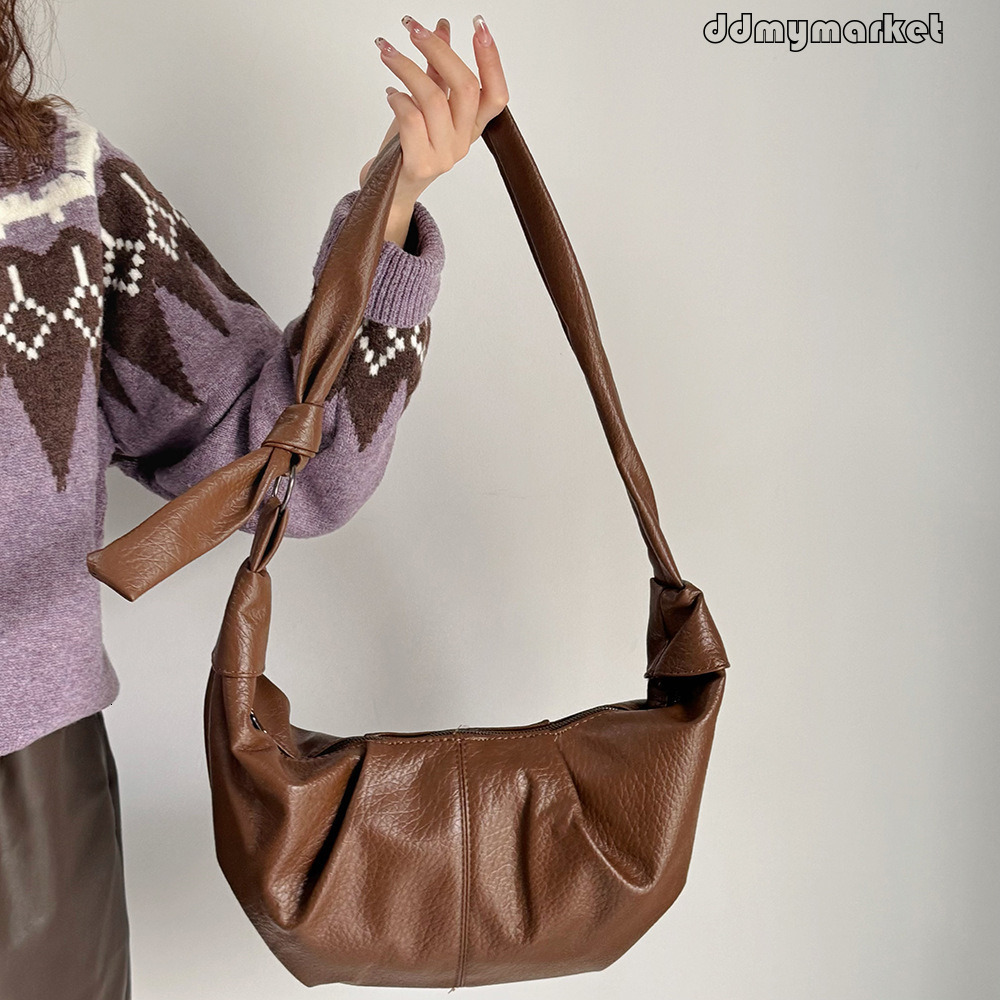 2025 Korean Large Capacity Soft Leather Wrinkled Lazy Style Casual Versatile Single Shoulder Crossbody Dumpling Bag ddmymarket
