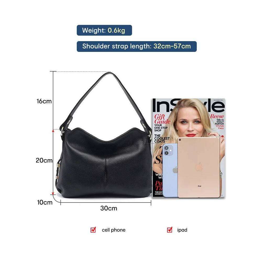 Zency Women s Genuine Leather Shoulder Bags Female Fashion Hobos Crossbody Lady Shopper Designer Handbag Black For Commuters bag