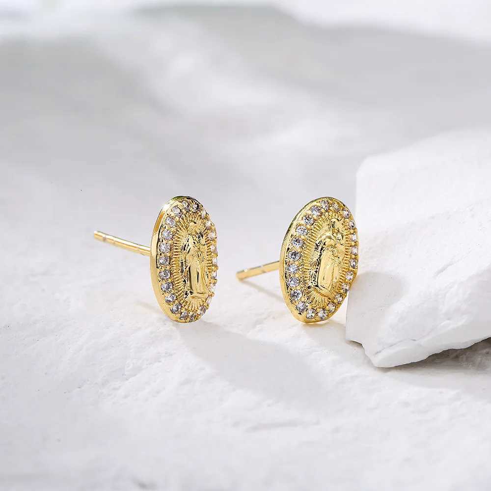 Gold Color Virgin Mary Stud Earrings For Women High Quality Stainless Steel Earrings With CZ StoneElegant Jewelry Gift Y250812