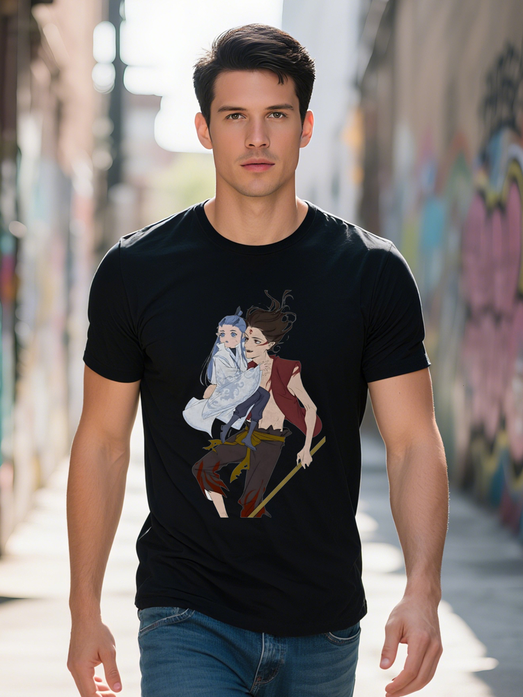 Men S Crew Neck T-Shirt with Inspiration Black Lightweight and Stretchy Perfect for Summer Casual Attire Anime