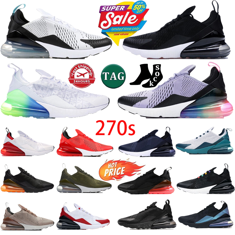 With Box 270 Running Shoes 270s React Triple Black White Sneaker Light Soft Pink Anthracite Core White Olive UNC Light Bone Grape Brown Red Mens Womens Sport Sneakers