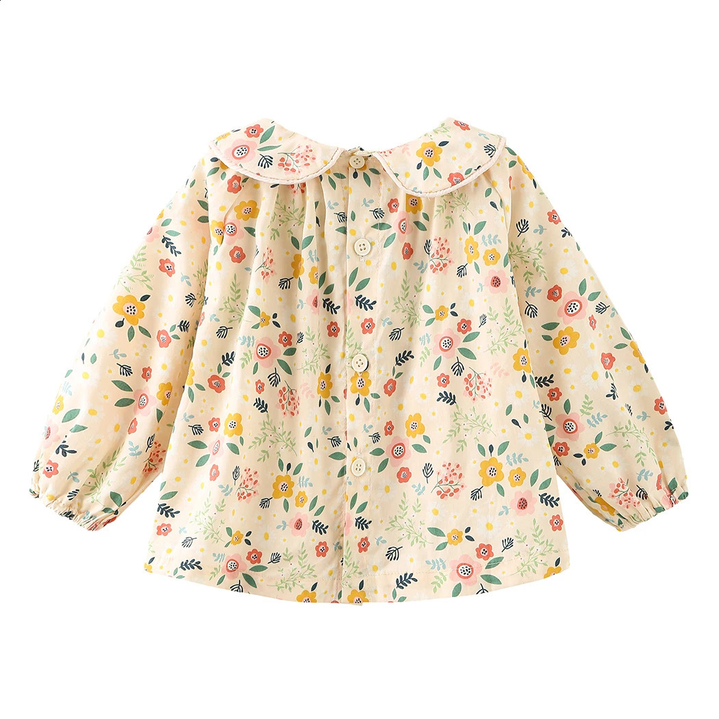 Girls Lapel Blouse With Floral Shirt LongSleeve Spring Fall Cotton Flower Blouses Children Girl Peter Collar Tops Kids Clothes 250812