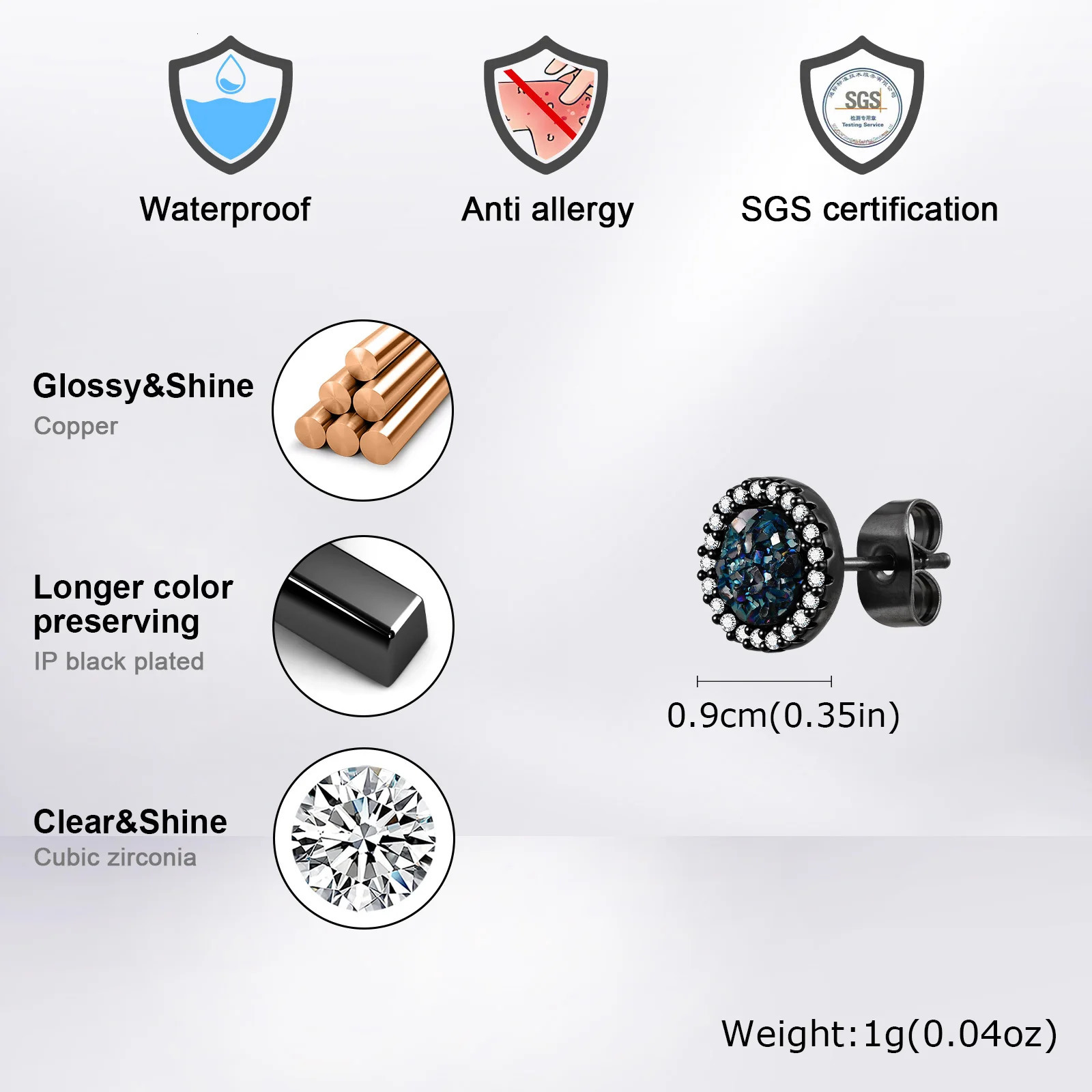 Hiphop Broken Zircon Stud Earrings for Men BoysAnti Allergy Round Small Metal EarringsRock Punk Jewelry Gifts 250812