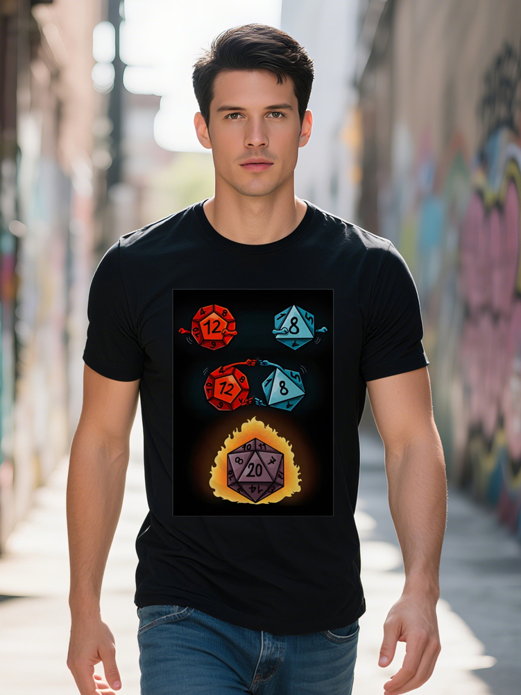Men s Casual Graphic T-Shirt with Red Dice Flames Print Black Round Neck Summer Tee Regular Fit Perfect Gift