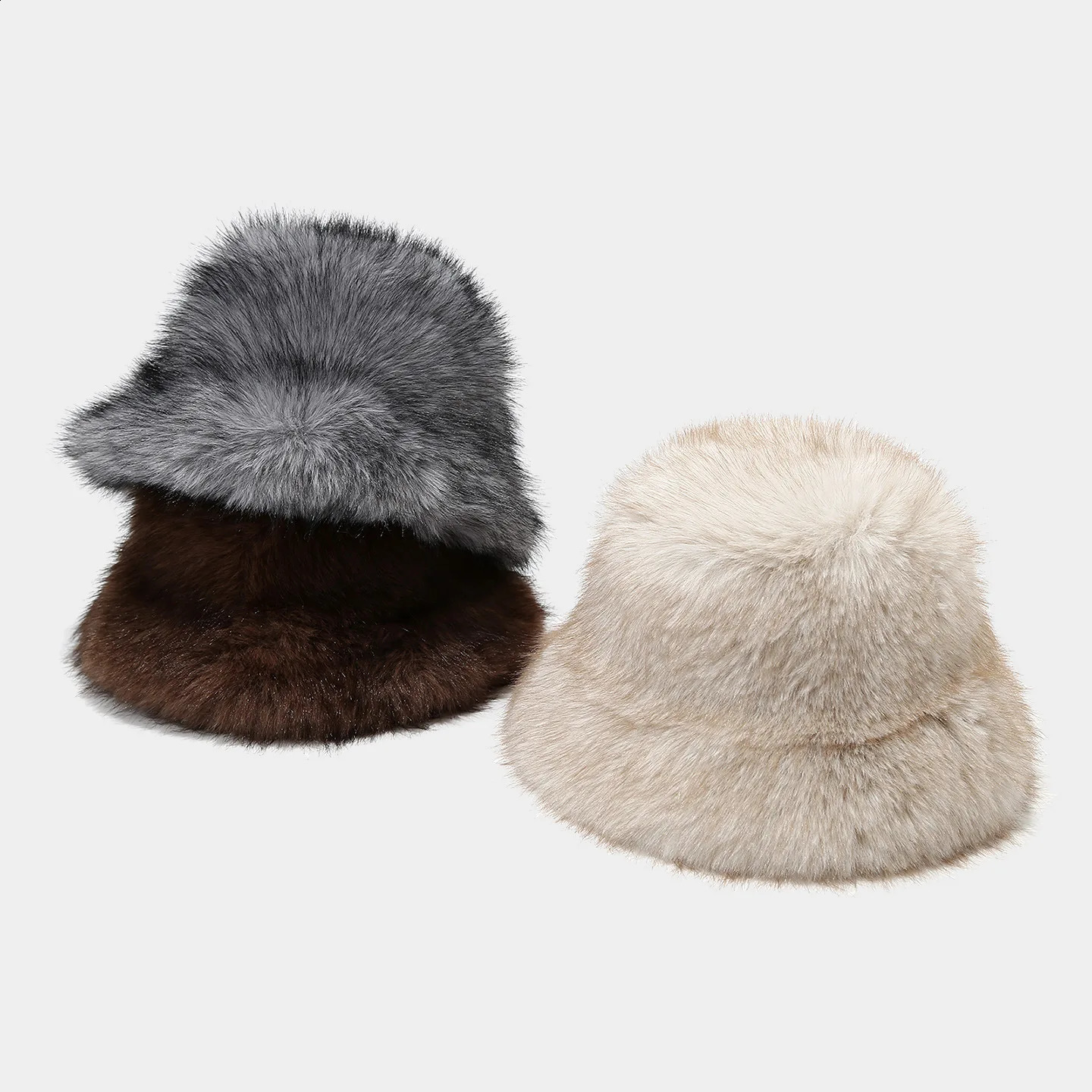 Long Pile Fur Panama Furry Fisherman Cap Winter Fluffy Faux Fur Bucket Hats Women Fashion Thick Plush Two Tone Hat 250808