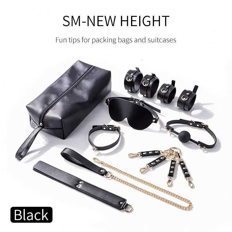 Hot sale metal leather BDSM 7pcs bondage gear suit adult SM slave sex toy BDSM Chinese bondage kit products XJ250813