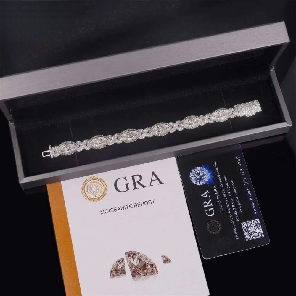 Moissanite jewelry Pass Dia Tester Sier Gold Plated Hip Hop Jewelry Custom Infinite Eyes 8-character Chain VVS Moissanite Cuban Bracelet