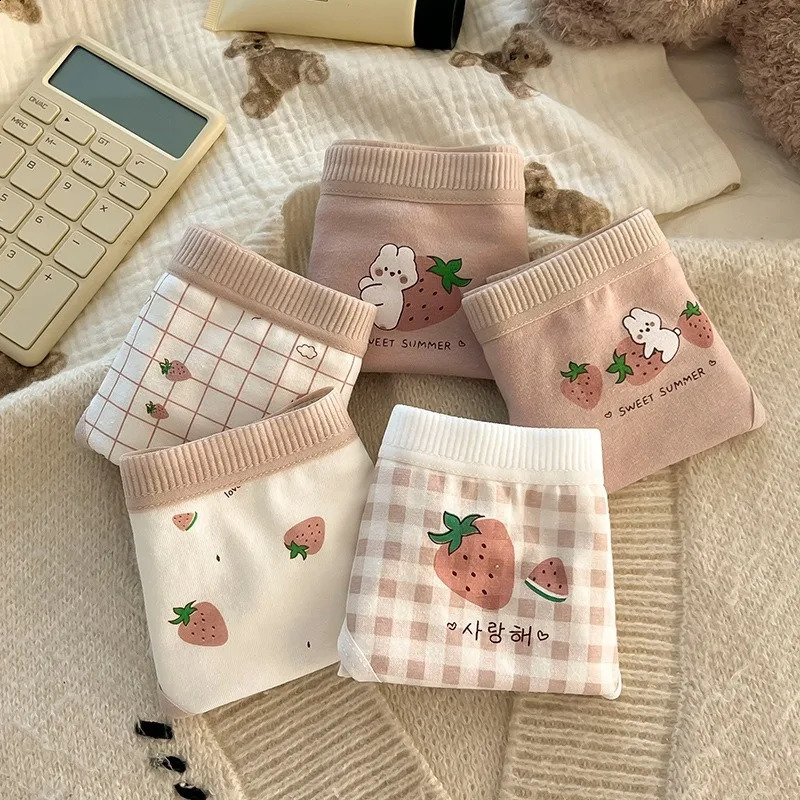 5PCS Kids Girls Cotton Soft Antibacterial Briefs Baby Cute Strawberry Print Panties 2y Young Children Thin Breathable Underwear 250812