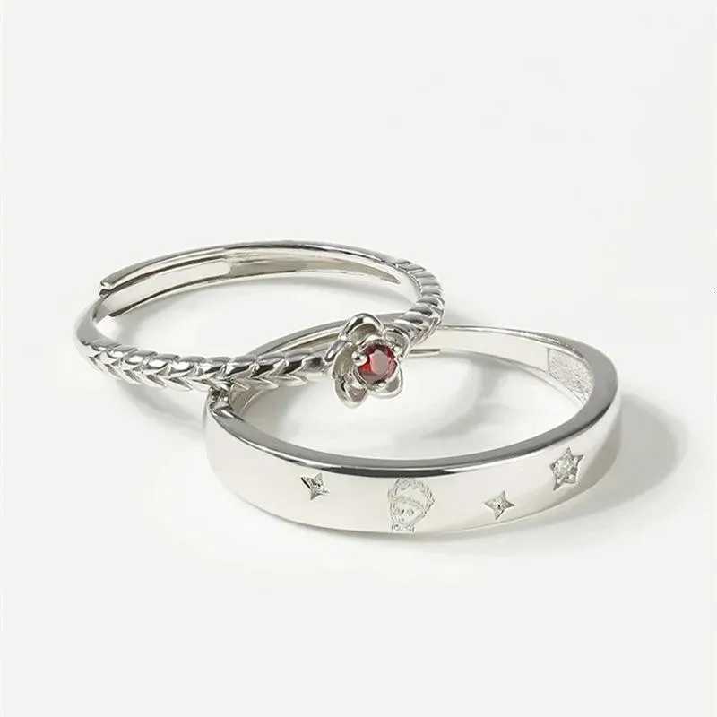 Anime Little Prince and Rose Cartoon Couple Rings Unisex Cosplay Adjustable Opening Ring Set Jewelry Cosplay Party Accessories W250812