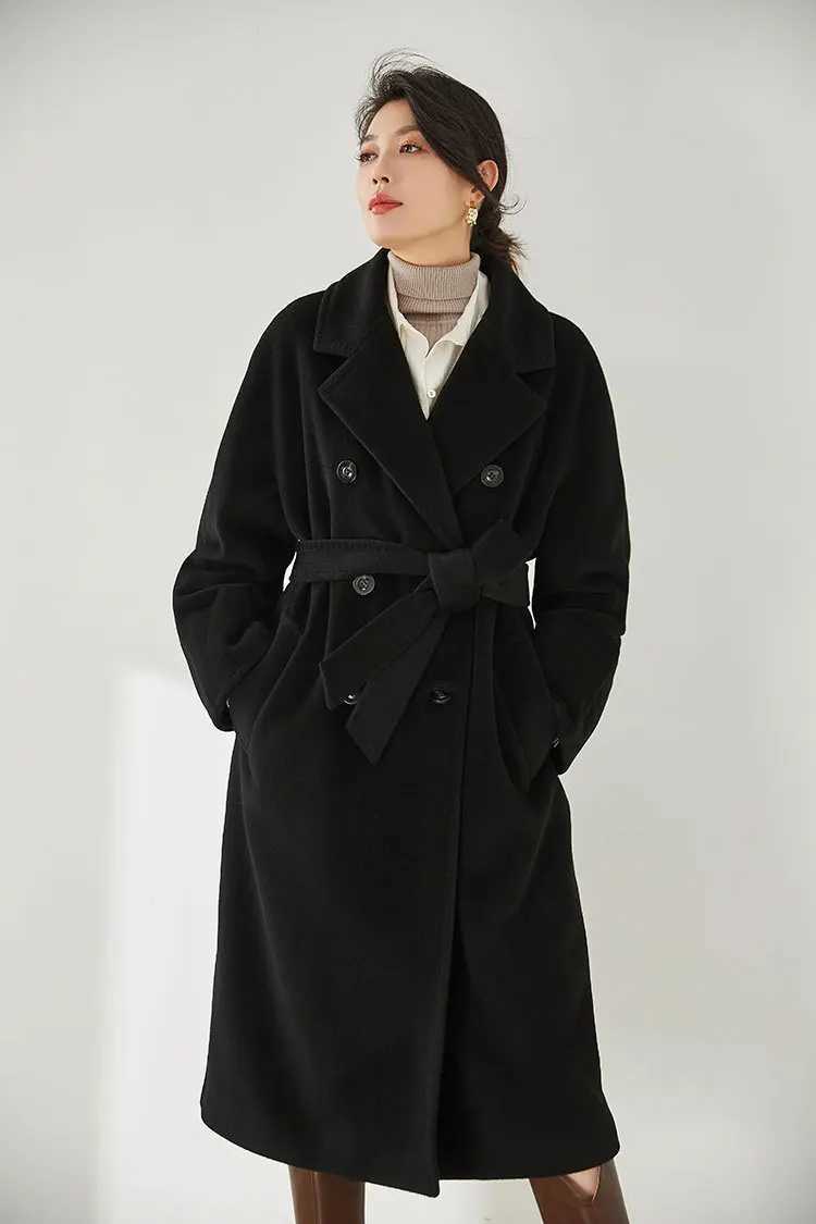 Winter Cashmere Coat Women Beige Loose Mid-Length Wool Coat Female 2024 Autumn Camel Lace-Up Double-Breasted Classic Style 13801 Z250813