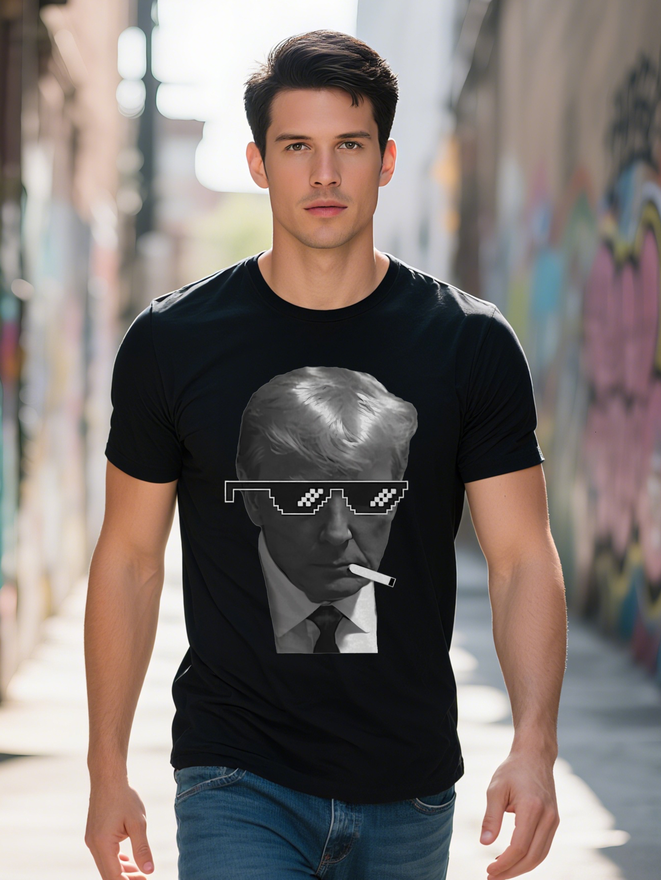 Men's Casual Crew Neck T-Shirt Knit Fabric Slight Stretch Summer Graphic Tee with Vintage Anime Inspired Portrait 1aa54