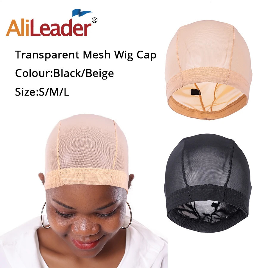 AliLeader L/M/S Elastic Mesh Dome Wig Cap for Making Human Hair Wigs Beige Black Spandex Net Glueless Hairnets Wig Liner 250812