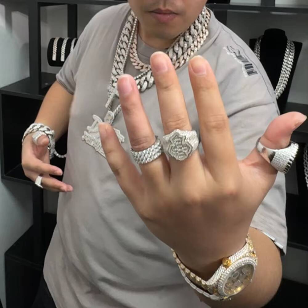 Hiphop Custom Ring 925 Sterling Silver 14k Gold Iced Out VVS Diamond Men Eternity Ring Moissanite