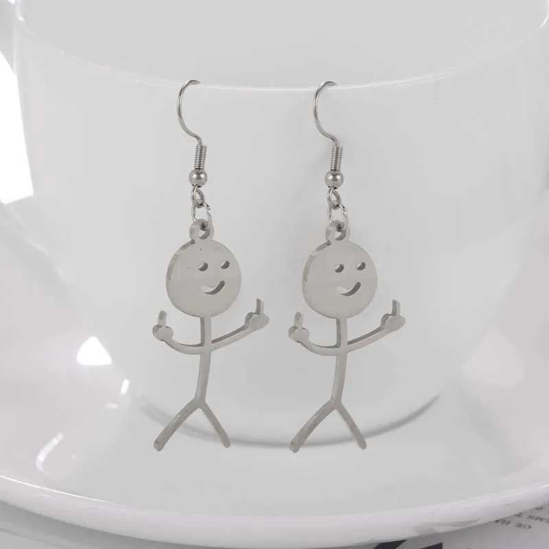 Funny Doodle Earrings For Women Punk Hip Hop Metal Finger Hand Gesture Character Earring Wedding Party Jewelry Y250812