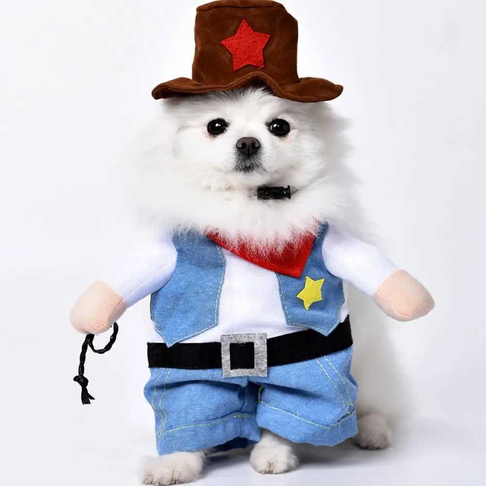 Halloween Dog Cat Costumes Western Cowboy Uniform with Hat Funny Pet Cowboy Outfit Funny Costume Clothing for Cats Small Dogs A4W6 XJ250813