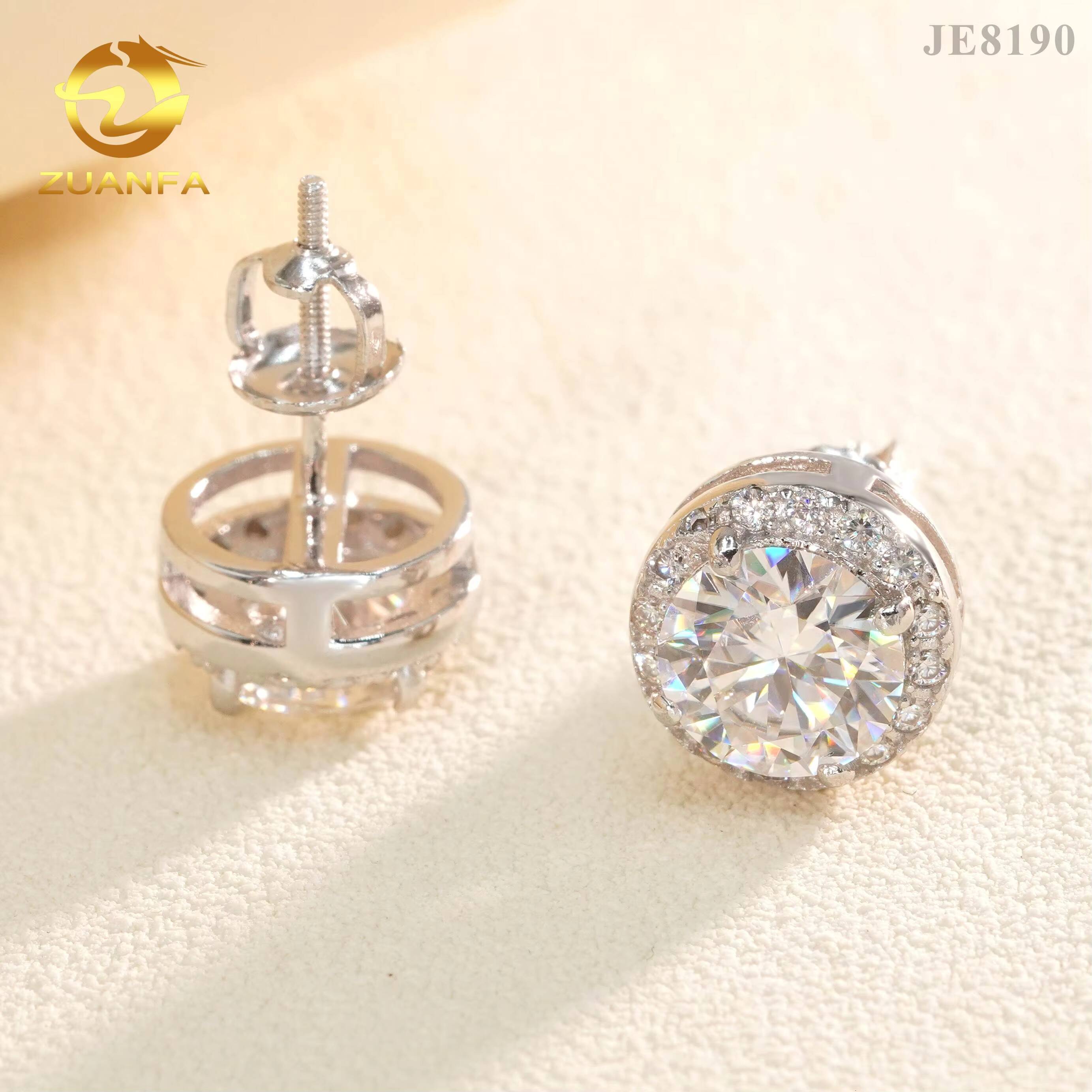 Tested S925 Sterling Silver Gold-Plated Shiny Earrings Stud Screw Back Closure Unisex VVS Moissanite Earrings Stud