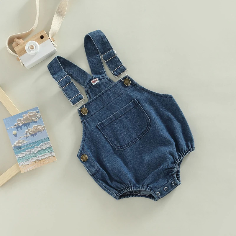 Summer Clothes Toddler Baby Denim Romper Infant Girls Boys Sleeveless Solid Button Closure Bodysuit Jumpsuit Overall 250812