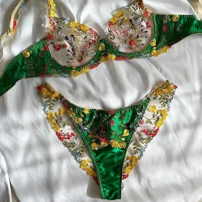Himealavo Luxury Lace Lingerie Sexy Fairy Set Woman 2 Pieces Floral Embroidery Transparent Bra Delicate Underwear Bilizna OutfitXJ250812