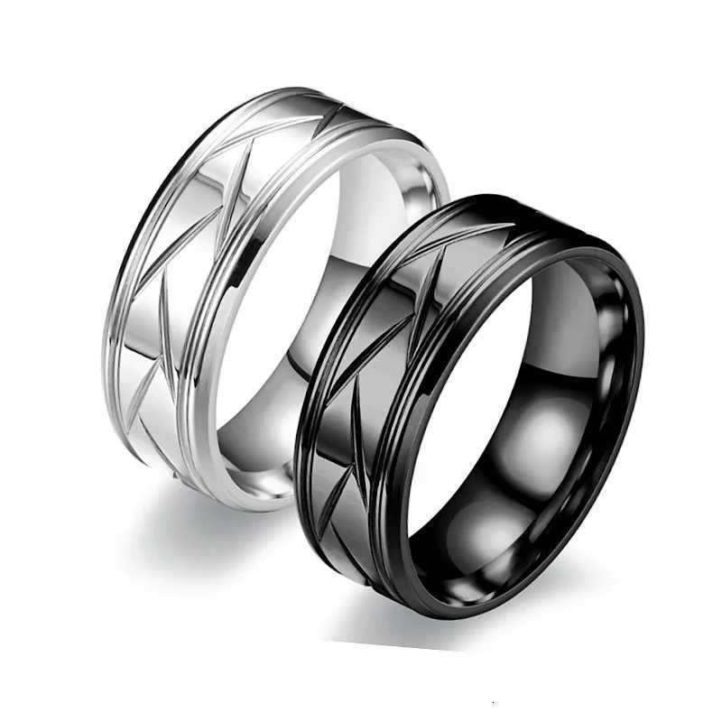 Fashion Stainless Steel Black Ring Personalized Simple Groove Design Ring for Men Women Engagement Accessories W250812