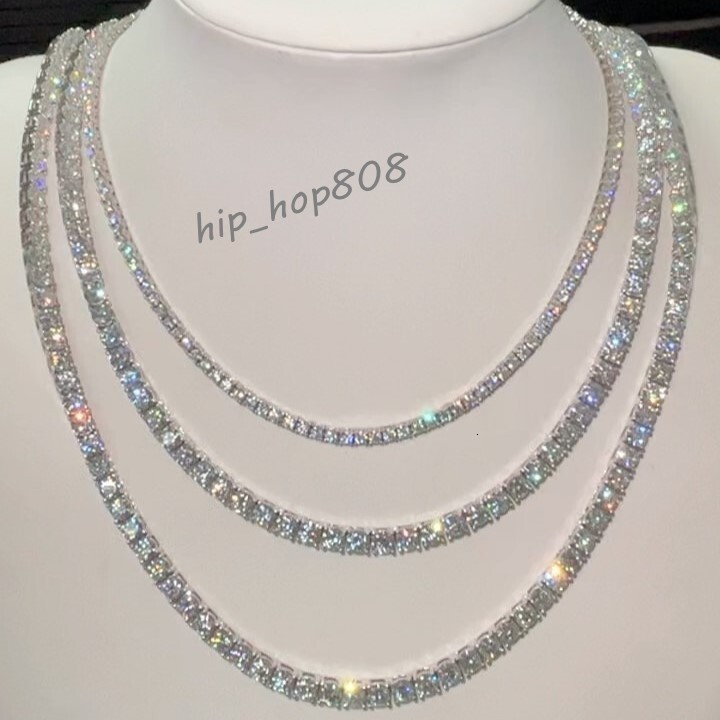 Hip Hop Iced Out 2mm 3mm 4mm 5mm 6.5mm 925 Sterling Silver Moissanite Tennis Chain Necklace
