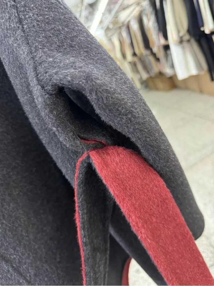 2024 Autumn and Winter Loose Lace-Up Simple Womens Wool Coats with Color-Block Stand Collar Short Office Lady Woolen Jackets Z250813