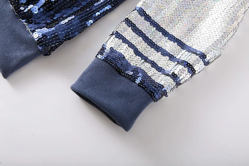 Blue Lions Womens Sequin Jacket Casual Long Sleeve Front Zip Party Bomber Blazer 250811