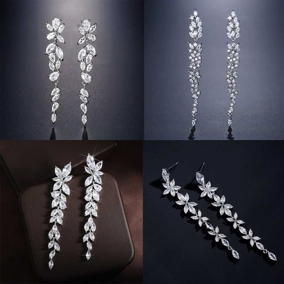 ZAKOL Elegant Shiny AAA Zircon Sliver Color Long Drop Earrings Gorgeous Bridal Wedding Party Jewelry Y250812