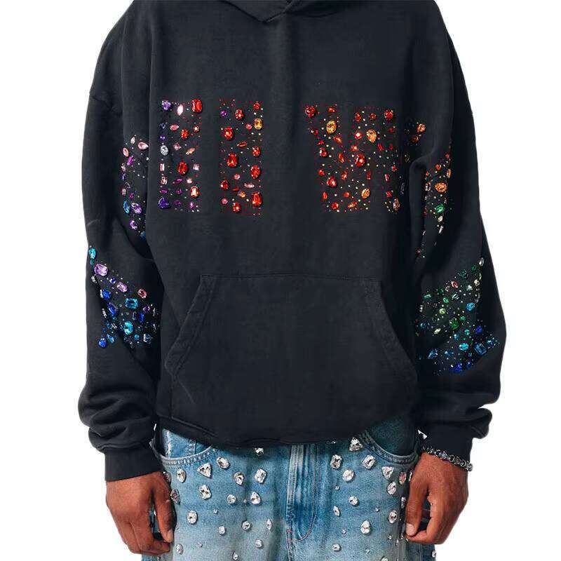 Customized Crop Hoodie 3D Solid Pattern Anti-Shrink Rhinestone Embroidery Acid Wash Silicone Print Techniques