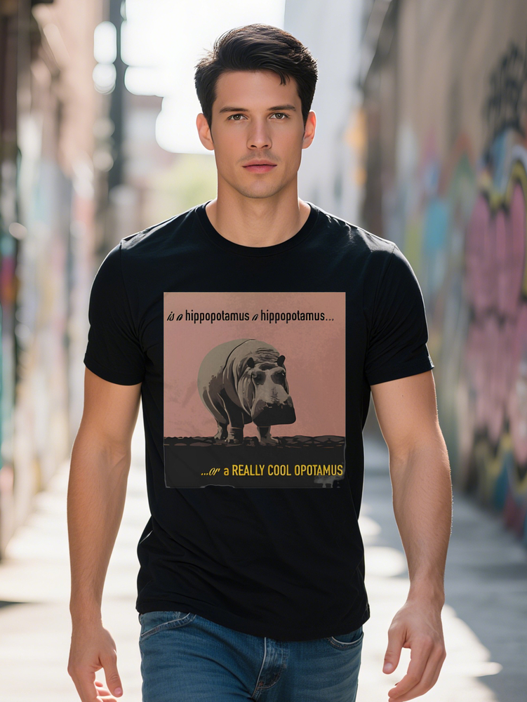Men S Casual Crew Neck T-Shirt with Hippos I'm a Really Cool Opossum Design Black Short Sleeve Tee Perfect Gift for
