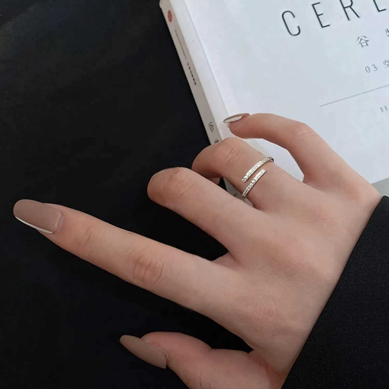 Fansilver Open Ring S925 Sterling Silver for Women Adjustable Cubic Zirconia Rings 2MM CZ Minimalist Open Ring for Gift W250812