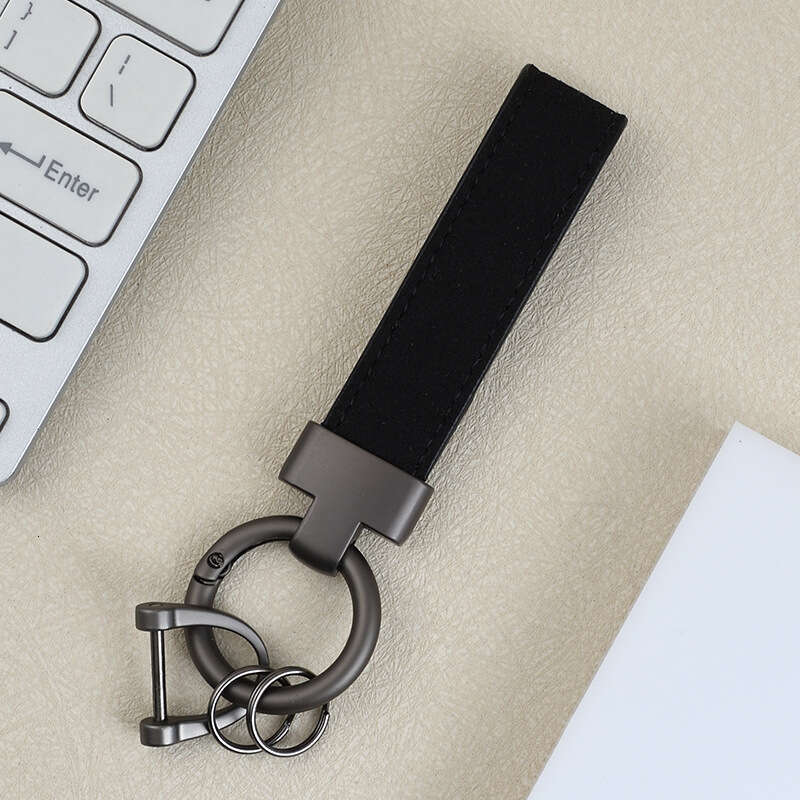 High-end Suede T-shaped Car Keychain Leather Couple Bag Pendant Engraving Anti-lost License Plate Key Ring