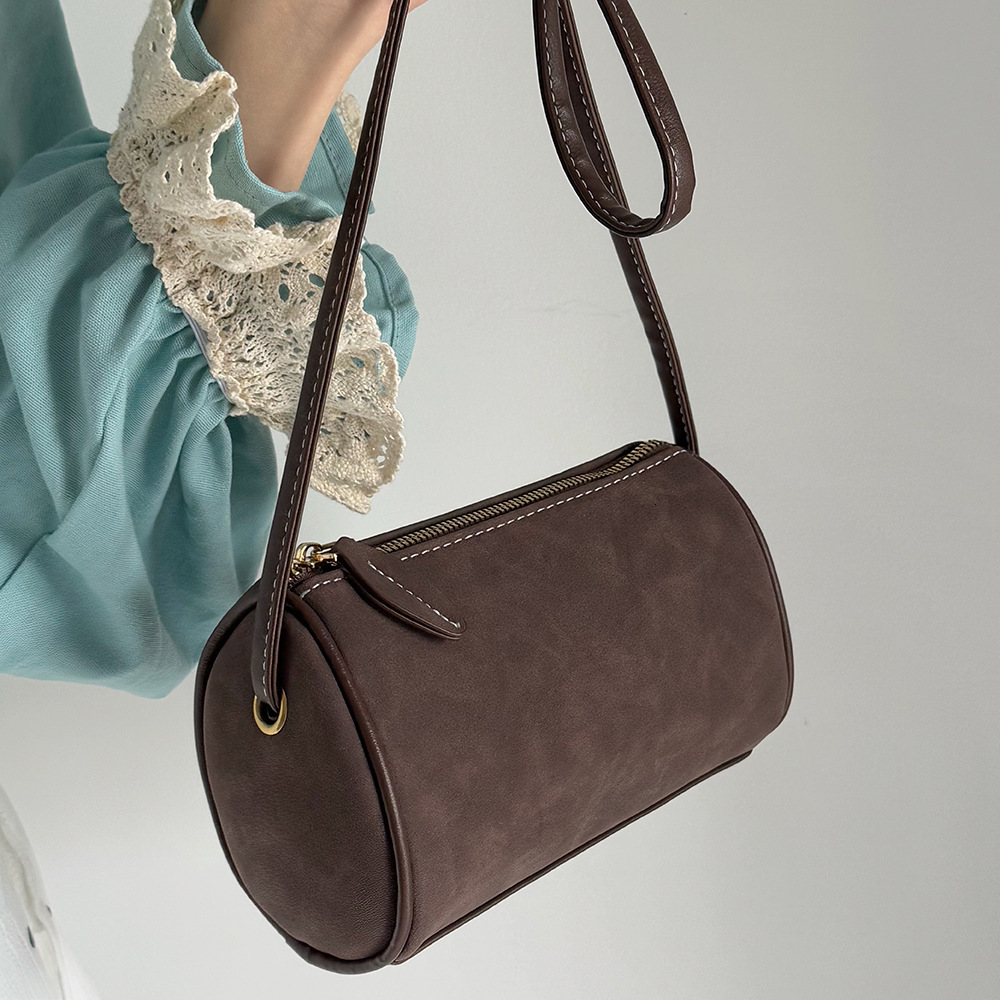 Textured Pen Holder Suede Single Shoulder Crossbody Cylinder Women's Bag, Niche Design Matte Casual Bag ddmymarket