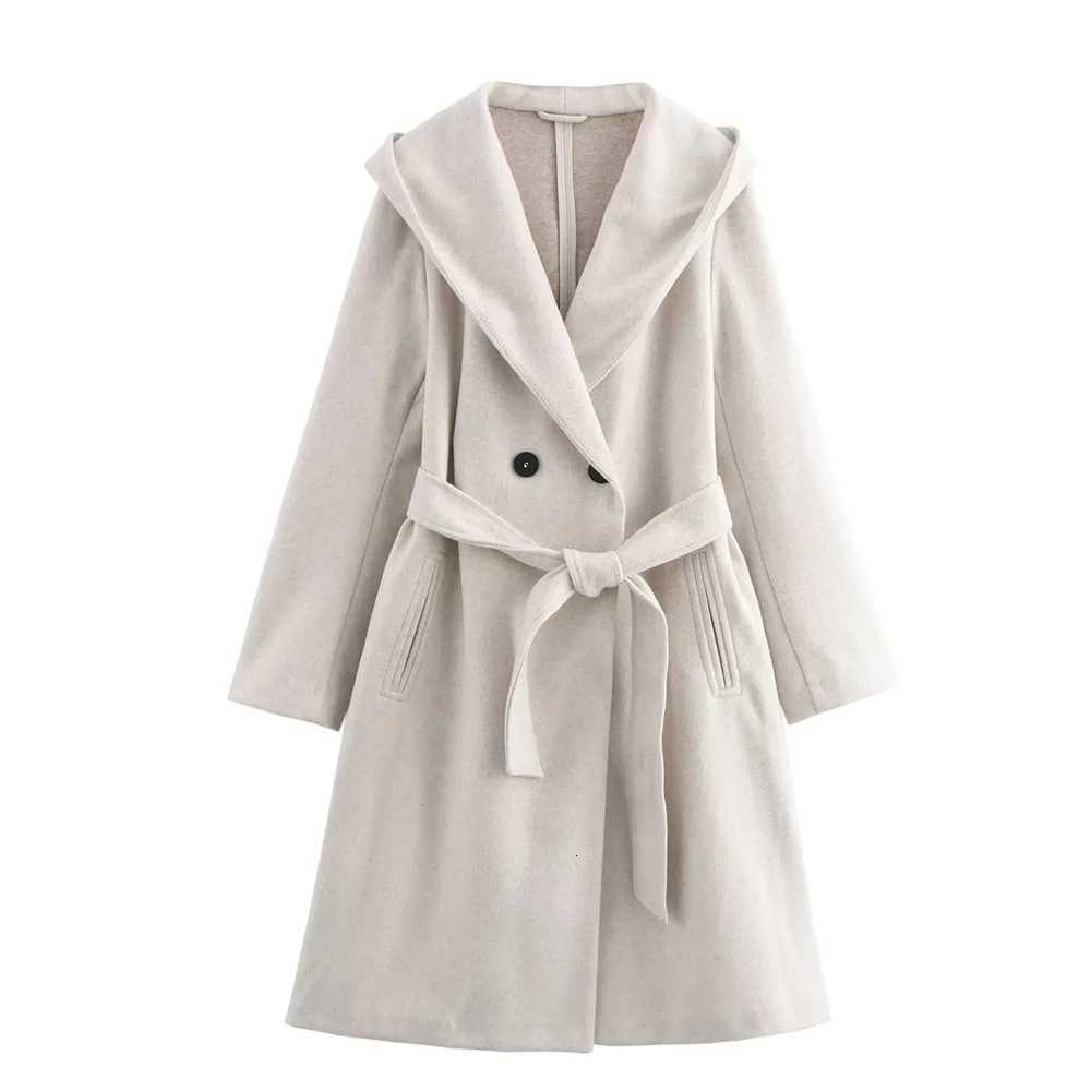 2024 RARF Autumn New Womens European and American Fashion Collar Hoodie with Belt Bow Pocket Soft Windcoat Coat Z250813