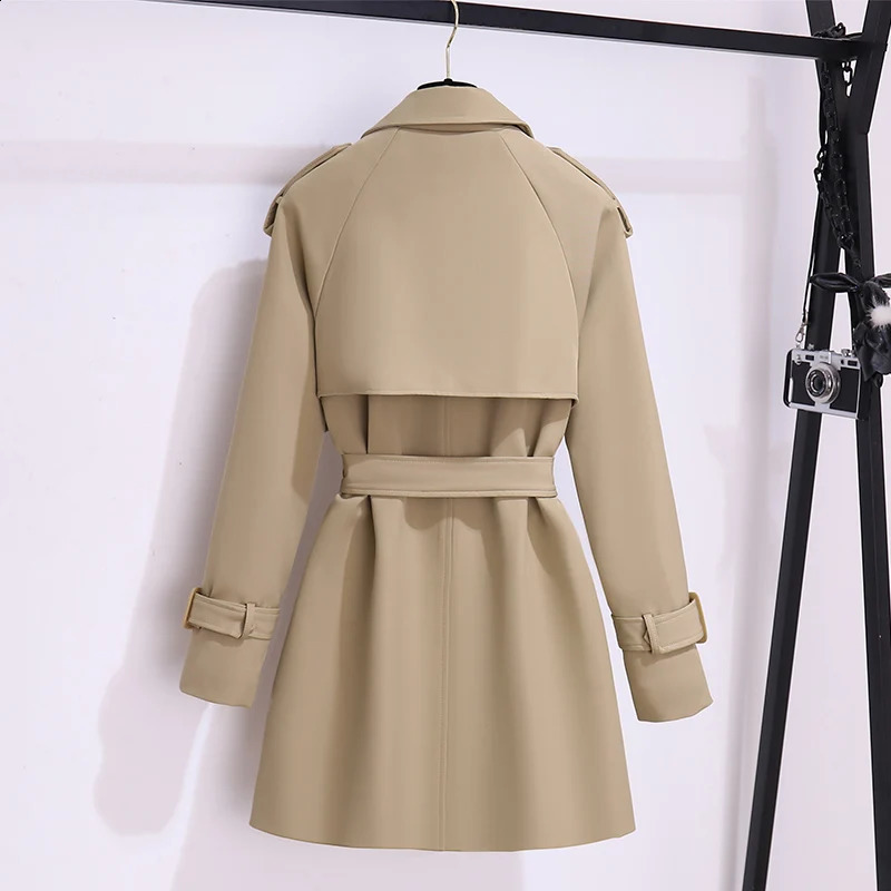 Women British Style Windbreaker Streetwear Double Breasted Trench Coats Elegant Autumn Winter Khaki Or Black Jackets 250811
