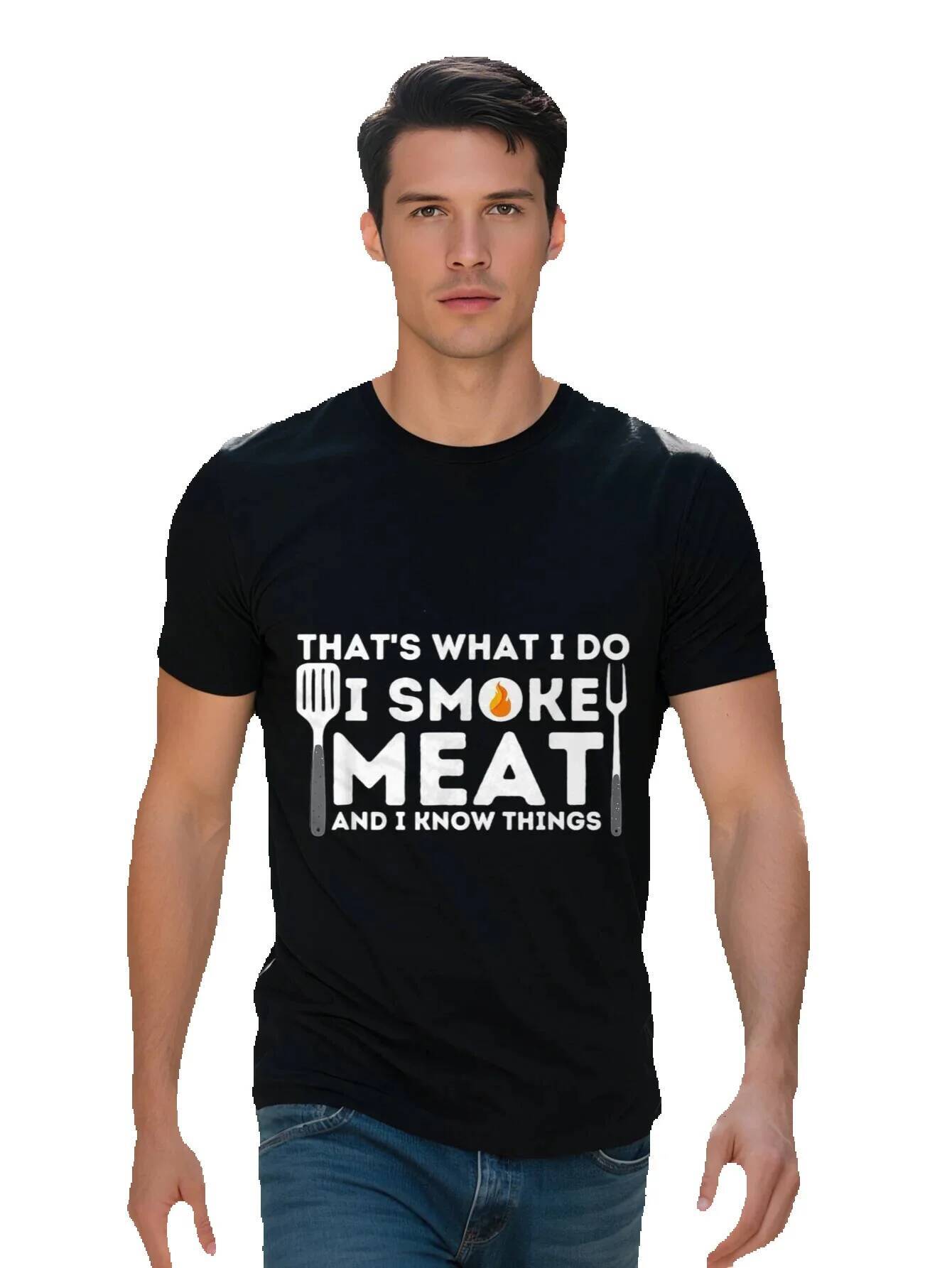 Men s BBQ r T Shirt Cotton Short Sleeve Crew Neck Meat and I Know Things Graphic Ideal for Grilling 37d36